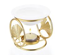 TOLIDA Brûleur d'huiles essentielles en métal céramique Brûleur de cire fondue Brûleur d'aromathérapie à quatre anneaux doré pour chambre, salon, salle de bain, yoga, spa