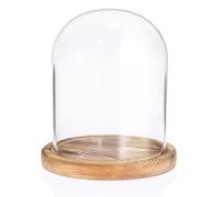TOLIDA Dôme en verre avec base en bois naturel robuste décoratif pour lampes et bougies, décorations de roses, antiquités pour Noël, anniversaires, Saint Valentin