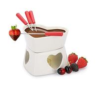 TOLIDA Fondue au fromage - Céramique blanche de 320 ml Fondue au chocolat d'amour avec 4 fourchettes rouges pour chocolat beurre fromage (sans bougie)