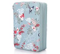 TOLIDA Grande trousse à crayons 200 fentes fermeture éclair - Pratique porte-crayons coloré multi-niveaux - Recharge paillettes neutres (fleur de colibri bleu)