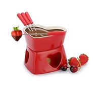 TOLIDA Kit de fondue à chocolat en céramique en forme de cœur, pot à fondue au fromage en porcelaine avec 4 fourchettes 320 ml, mini brûleur résistant à la chaleur, pour bonbons, beurre, fromage