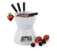 TOLIDA Kit de fondue en céramique blanche pour fondue au fromage et au fromage avec 4 fourchettes, 400 ml, mini brûleur résistant à la chaleur, pour bonbons, beurre, fromage
