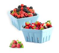 TOLIDA Lot de 2 paniers à baies carrés en céramique avec trous - Passoire à baies pour fruits et légumes - Grand bleu