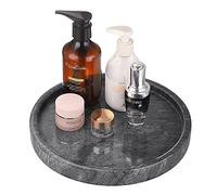 TOLIDA Plateau décoratif rond - Marbre naturel Plateau de rangement de table 25 cm noir Organisateur avec design en marbre pour savon serviette plante pour maison, cuisine, salle de bain