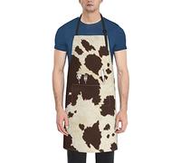 TOLKAT Lodge Bear Tablier de cuisine réglable en tissu Oxford avec poches résistant à l'eau et à l'huile, Imprimé fourrure de vache., taille unique