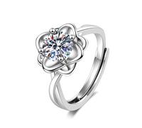 Tolldek Alliance en or blanc véritable 9 carats avec fleurs moissanite Au375 Bague d'amitié Taille 47-65, Or blanc 9 carats (375), Moissanite