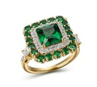 Tolldek Alliances classiques en or blanc 9 K/14 K/18 carats - Créées en laboratoire - Vert émeraude - Coupe princesse - Or blanc véritable - Au 375/585/750 - Avec moissanite - Taille 47-65, or jaune
