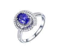 Tolldek Alliances délicates en or blanc 18 carats avec coupe ovale 1,58 ct saphir bleu violet, or Au750 avec diamant véritable hypoallergénique, Or blanc 18 carats, Saphir Diamant