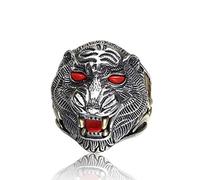 Tolldek Alliances en argent sterling 925 pour homme, tête de tigre, turquoise, bagues punk rock en argent sterling S925, bleu réglable, Argent sterling, Turquoise