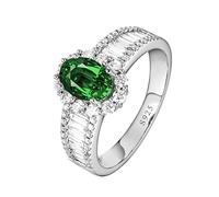 Tolldek Alliances en argent sterling 925 S925 avec zircons ovales verts, bague de pouce pour femme, bague d'amitié, bijou véritable, taille 47-65, Argent sterling, Zircone cubique