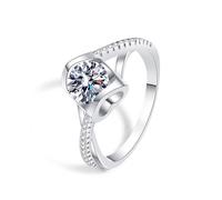 Tolldek Alliances en or blanc 18 carats 750 véritable - Moissanite - Cœur en moissanite - Bague d'amitié - Or Au750 - Bijoux véritables - 61 (19,4)