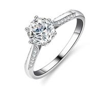 Tolldek Alliances en or blanc 9 K/14 K/18 carats - 6 griffes - Bague de mariage avec diamant créé en laboratoire - 375/585/750 - Or blanc - Taille 47-65, Or blanc 14 carats (585), Diamant Laboratoire