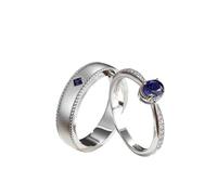 Tolldek Alliances en or blanc 9 K/14 K/18 carats, créée en laboratoire, saphir poli/brossé, design mat, bague de fiançailles en or 18/14/9 carats avec moissanite, taille 47-70, Or blanc 18 carats (750