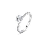 Tolldek Alliances en or blanc 9 K/14 K/18 carats - Fleurs classiques - 6 griffes - Diamant créé en laboratoire - Bijoux en or blanc au 375/585/750 - Taille 47-65, Or blanc 14 carats (585), Diamant