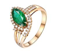 Tolldek Alliances en or jaune 18 carats - Bagues de couple délicates avec taille marquise 0,8 ct - Vert émeraude - Au 750 - Diamant hypoallergénique, or jaune 18 carats, Émeraude Diamant