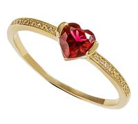 Tolldek Alliances en or jaune 750 18 carats avec rubis rouge et cœur taille cœur 18 carats - Bague de fiançailles avec diamant véritable - Taille 47 à 65, or jaune 18 carats (750), Rubis Diamant