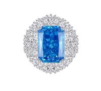 Tolldek Alliances en or jaune 750 18 carats - Bague d'amitié classique et délicate avec saphir bleu coupe émeraude - Bague de mariage avec moissanite PT950 - Taille 47-65