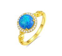 Tolldek Alliances en or jaune au 375/585/750, bagues classiques pour couple avec opale blanche multicolore, bijoux en or véritable avec moissanite 9 K/14 K/18 K, taille 47-65, Or jaune 9 carats (375