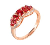 Tolldek Alliances en or rose 750 - Bijou solitaire pour femme - Créée en laboratoire - Rubis rouge - Bague de fiançailles - Or 18 carats avec moissanite - Taille 47-67, Or rose 18 carats (750