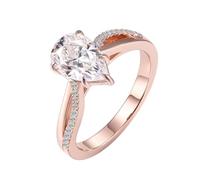 Tolldek Alliances en or véritable - Or rose - Au 375/585/750 - Design torsadé - Bague de mariage avec coupe goutte - Moissanite 1,5 ct - 9 K/14 K/18 K - Sans allergènes, Or rose 18 carats, Moissanite