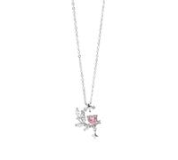 Tolldek Au 375/585/750 Collier fantaisie pour femme en or blanc véritable Pendentif étoile feuille avec laboratoire Rose Saphir taille cœur Rose Or blanc 9 K/14 K/18 K Chaîne femme 40+5, Or blanc 18