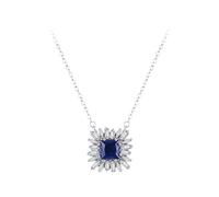 Tolldek Au 375/585/750 - Collier pour femme - En or blanc - Pendentif fleurs avec laboratoire - Saphir carré - Bleu - 9 K/14 K/18 K - 40 + 5, Or blanc 18 carats (750), Laboratoire Créé Saphir