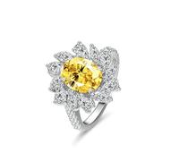 Tolldek Au 375/585/750 Paire d'alliances en or blanc avec fleurs Créées en laboratoire Saphir jaune Jaune Taille ovale Bague de mariage avec moissanite or blanc 9 K/14 K/18 K Taille 47-65, Or blanc 18