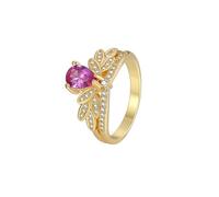 Tolldek Au375/585/750 Bague solitaire pour couple en or jaune avec couronne créée en laboratoire tourmaline taille goutte rose, alliances en or 9 K/14 K/18 carats, taille 47-65, Or jaune 9 carats (375