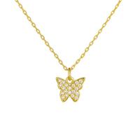 Tolldek Au375/585/750 Chaîne en or jaune véritable pour femme Pendentif papillon avec laboratoire Créé diamant taille brillant blanc, or 9 K/14 K/18 K Collier pour femme Cadeau 38 + 5, or jaune 18