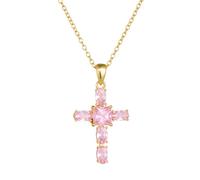 Tolldek Au375/585/750 Chaîne en or véritable pour femme Pendentif croix avec laboratoire Créé Rose Saphir Carré Blanc, Or jaune 9K/14K/18K Collier pour femme Cadeau 40+5, or jaune 14 carats (585