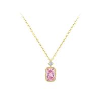 Tolldek Au375/585/750 Collier pour femme en or jaune avec pendentif véritable, chaîne pour femme classique avec laboratoire créé en laboratoire rose saphir taille émeraude rose, or 9 K/14 K/18 K, 40 +