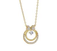 Tolldek Au375/585/750 Collier pour femme en or rose avec pendentif véritable, nœud papillon avec moissanite taille ronde blanc, or rose 9 K/14 K/18 K, 40 + 5, Or jaune 9 carats (375), Moissanite