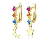 Tolldek Au375 Boucles d'oreilles en or jaune véritable, améthyste, topaze, citrine, étoile, lune, boucles d'oreilles en or 9 carats sans nickel