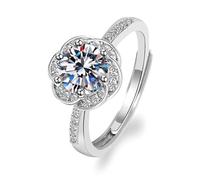 Tolldek Au750 Alliances en or blanc 18 carats véritable Créé en laboratoire Diamant Fleurs Bague de fiançailles en or 18 carats Bague d'amitié véritable Bijoux en or Taille 47-65, Or blanc 18 carats