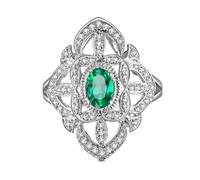 Tolldek Au750 Bague de fiançailles en or blanc 18 carats véritable Bague de fiançailles avec émeraude ronde en forme de fleurs creuses vertes en moissanite 750 Taille 49-70, Or blanc 18 carats (750