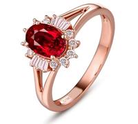 Tolldek Au750 Bague solitaire en or rose véritable avec rubis ovale Rouge Forme classique Moissanite 18 carats Taille 49-70, Or rose 18 carats (750), Moissanite Laboratoire Créé Rubis Moissanite