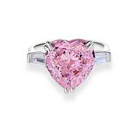 Tolldek Au750 Paire d'alliances en or 18 carats avec cœur créé en laboratoire Rose saphir rose taille cœur Bijoux en or véritable Bagues d'amitié avec moissanite platine Tailles 47 à 65, 950 Platinum