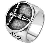 Tolldek Bague d'amitié en acier inoxydable pour homme - Chevalière - Croix de Jésus - Alliance - Bague de fiançailles - Punk Rock - Argenté, acier inoxydable, Pas de zirconium
