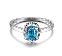 Tolldek Bague d'amitié en argent 925 S925 avec zircone ovale bleu océan - Alliances pour couple - Bijoux véritables - Taille 47-65, Argent sterling, Zircone cubique