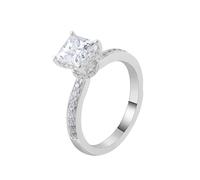 Tolldek Bague d'amitié en or blanc véritable 375/585/750, bague de couple classique avec taille carrée 1/2/3 carats, moissanite 9 K/14 K/18 carats, bague solitaire sans allergènes, Or blanc 14 carats