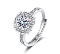 Tolldek Bague de couple en or blanc 750 18 carats - Créée en laboratoire - Diamant et fleurs - Bague d'amitié en or 18 carats - Taille 47-65, Or blanc 18 carats (750), Diamant créé en laboratoire