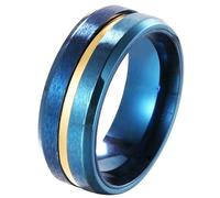 Tolldek Bague de demande en acier inoxydable de 8 mm pour homme - Bords biseautés brossés - Bague de fiançailles punk rock - Bleu, acier inoxydable, Pas de zirconium