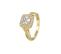 Tolldek Bague de demande en or 9 K/14 K/18 K - Carré avec moissanite - Coupe carrée - Blanche - Au375/585/750 - Taille 47-65, or jaune 14 carats (585), Moissanite