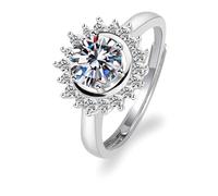 Tolldek Bague de demande en or blanc 750 18 carats - Créée en laboratoire - Diamant et fleurs - Bague de mariage - Or 18 carats - Bijou d'amitié - Taille 47 à 65, Or blanc 18 carats (750), Diamant