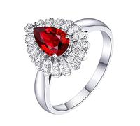 Tolldek Bague de demande en or blanc 750 - Pour couple - Avec coupe goutte - 0,8 ct - Rubis rouge 18 carats - Diamant véritable - Sans allergènes, Or blanc 18 carats, Ru iamant