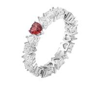 Tolldek Bague de demande en or blanc 9 K/14 K/18 carats, alliances éternité avec taille en cœur créé en laboratoire Rubis Moissanite rouge et blanc, au 375/585/750, sans allergènes, Or blanc 9 carats