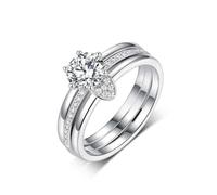Tolldek Bague de demande en or blanc 9 K/14 K/18 carats - Trois rangées de bagues d'amitié avec moissanite - Bague de fiançailles en or blanc 375/585/750 - Taille 47-65, Or blanc 14 carats (585