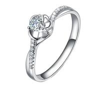 Tolldek Bague de fiançailles classique en or blanc 750 avec diamant 0,11 carat, diamant 18 carats, sans allergènes, Or blanc 18 carats, Diamant