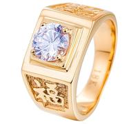 Tolldek Bague de fiançailles en acier inoxydable pour homme 11,5 mm, monture à 4 griffes, bague solitaire gravée chinoise FU, alliances punk rock, argenté/or, acier inoxydable, Zircon cubique