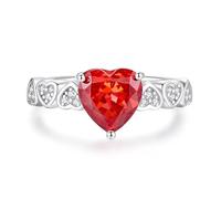 Tolldek Bague de fiançailles en or 18 carats 750 en forme de cœur créée en laboratoire Padparadscha Rose Coupe cœur Véritable bague d'amitié avec moissanite PT950 platine Taille 47-65, Or blanc 9